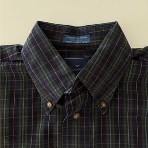 Faconnable Navy and Green Plaid Button Down Shirt sz S